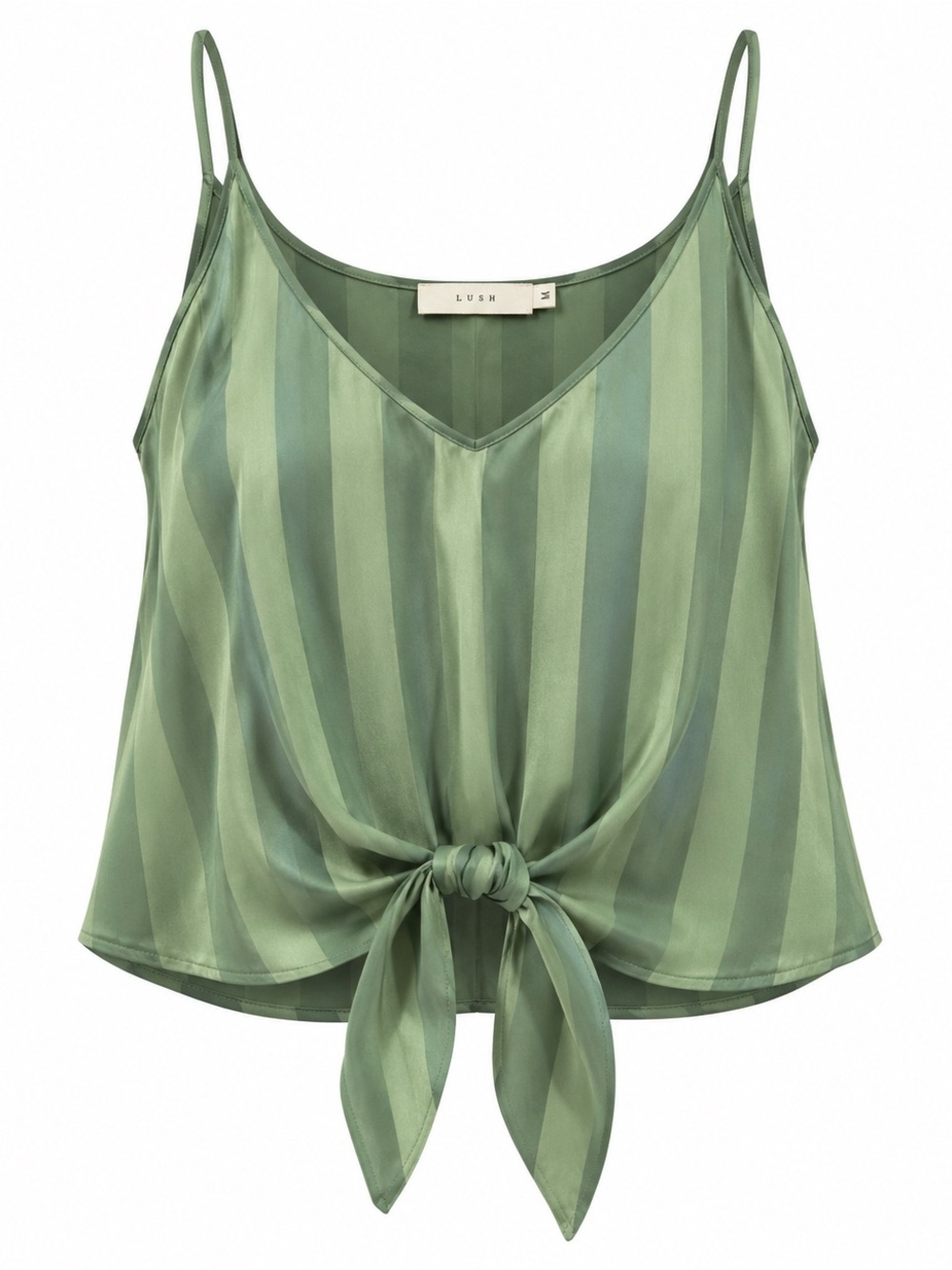 Lush Sage Green Striped Tie-Front Cami